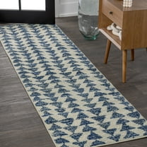JONATHAN Y MOROCCAN HYPE 2 x 8 Runner Rug, Aisha Moroccan Triangle Geometric - Cream/Navy, MOH206D-28