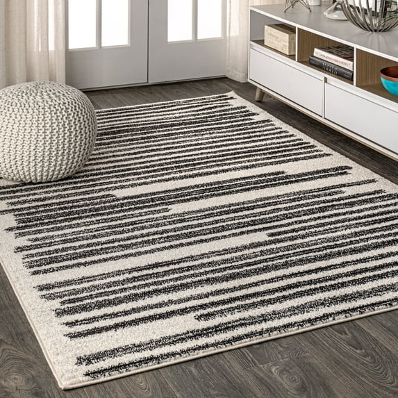 JONATHAN Y MOROCCAN HYPE 12 x 15 Area Rug, Khalil Berber Stripe - Cream/Black, MOH207A-15
