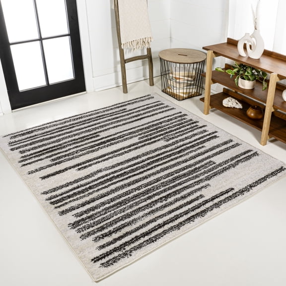 JONATHAN Y MOROCCAN HYPE 3' Square Area Rug, Khalil Berber Stripe - Cream/Black, MOH207A-3SQ