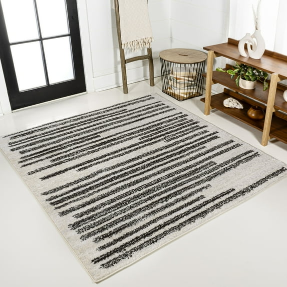 JONATHAN Y MOROCCAN HYPE 8' Square Area Rug, Khalil Berber Stripe - Cream/Black, MOH207A-8SQ