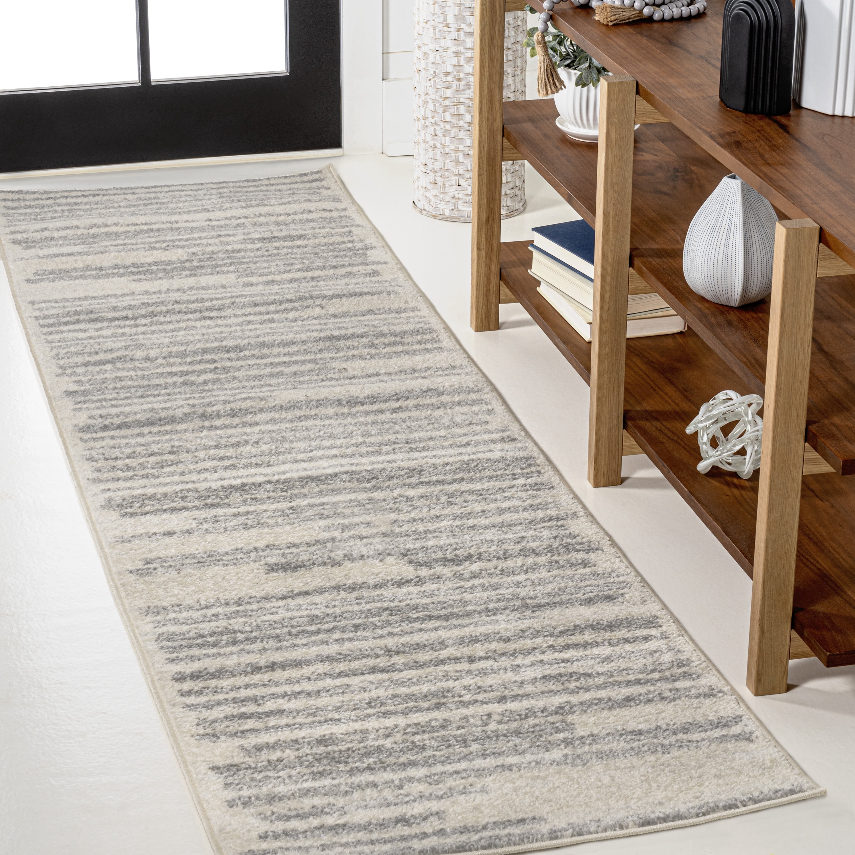 JONATHAN Y MOROCCAN HYPE 2 x 8 Runner Rug, Khalil Berber Stripe - Cream/Gray, MOH207C-28