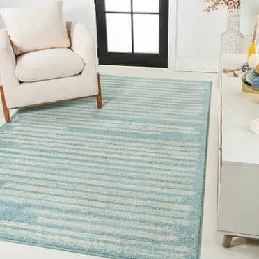 JONATHAN Y MOH207D-5 Khalil Modern Berber Stripe Turquoise/Cream 5 ft. x 8 ft. Area Rug, Contemporary Bohemian, Pet Friendly, Stain Resistant, Easy to Clean, for Living Room; Kitchen, Bedroom