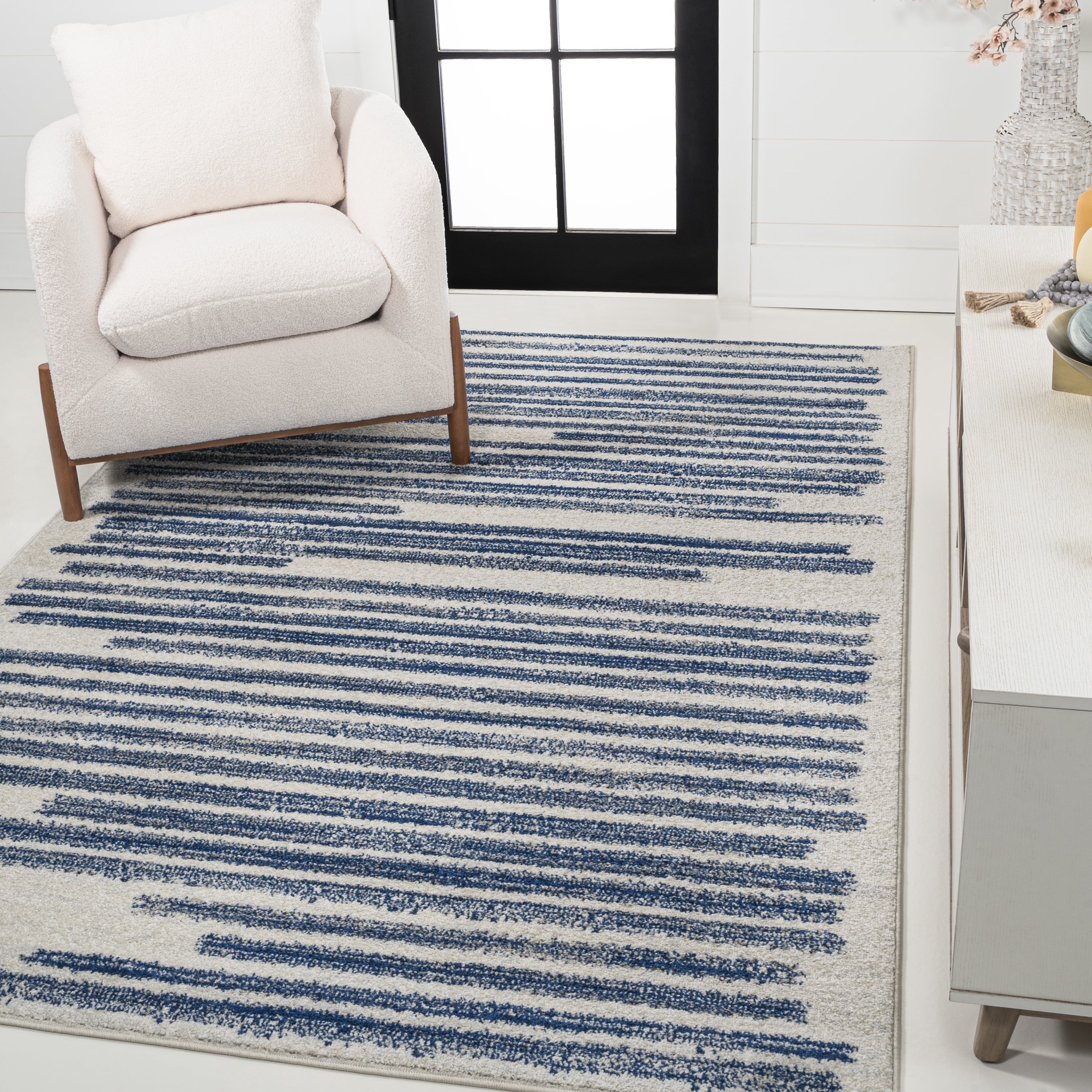 JONATHAN Y MOROCCAN HYPE 8 x 10 Area Rug, Khalil Berber Stripe - Cream/Navy, MOH207E-8