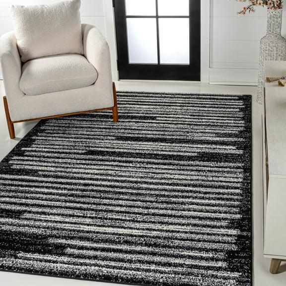 JONATHAN Y MOROCCAN HYPE 8 x 10 Area Rug, Khalil Berber Stripe - Black/Cream, MOH207F-8