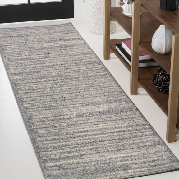 JONATHAN Y MOROCCAN HYPE 2 x 8 Runner Rug, Khalil Berber Stripe - Gray/Cream, MOH207G-28
