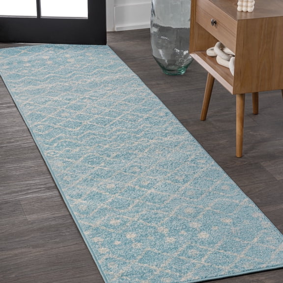 JONATHAN Y MOROCCAN HYPE 2 x 8 Runner Rug, Aksil Moroccan Beni Souk - Turquoise/Cream, MOH208D-28
