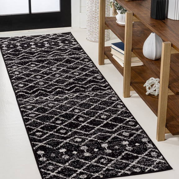 JONATHAN Y MOROCCAN HYPE 2 x 8 Runner Rug, Aksil Moroccan Beni Souk - Black/Cream, MOH208E-28