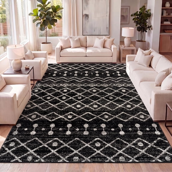 JONATHAN Y MOROCCAN HYPE 5 x 8 Area Rug, Aksil Moroccan Beni Souk - Black/Cream, MOH208E-5