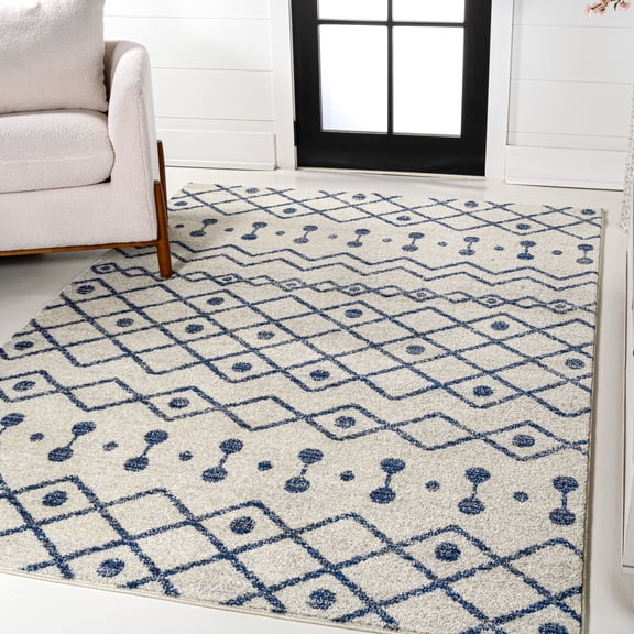 JONATHAN Y MOROCCAN HYPE 3 x 5 Area Rug, Aksil Moroccan Beni Souk - Cream/Navy, MOH208F-3