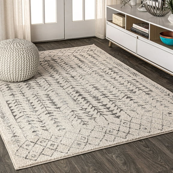 JONATHAN Y MOROCCAN HYPE 3 x 5 Area Rug, Ziri Moroccan Geometric - Cream/Gray, MOH210A-3