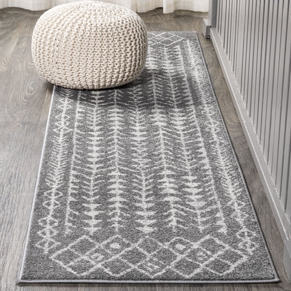 JONATHAN Y MOROCCAN HYPE 2 x 8 Runner Rug, Ziri Moroccan Geometric - Gray/Cream, MOH210B-28