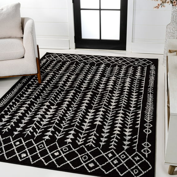 JONATHAN Y MOROCCAN HYPE 3 x 5 Area Rug, Ziri Moroccan Geometric - Black/Cream, MOH210C-3