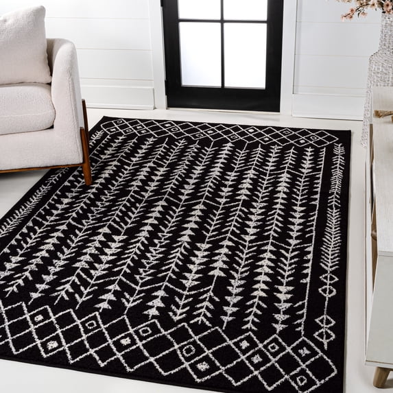 JONATHAN Y MOROCCAN HYPE 5 x 8 Area Rug, Ziri Moroccan Geometric - Black/Cream, MOH210C-5