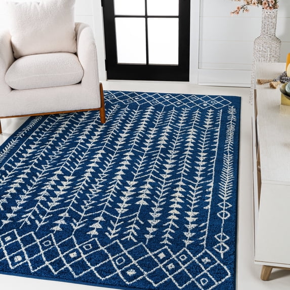 JONATHAN Y MOROCCAN HYPE 3 x 5 Area Rug, Ziri Moroccan Geometric - Navy/Cream, MOH210D-3