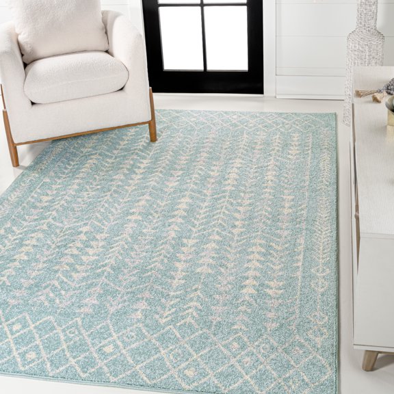 JONATHAN Y MOROCCAN HYPE 3 x 5 Area Rug, Ziri Moroccan Geometric - Turquoise/Cream, MOH210E-3