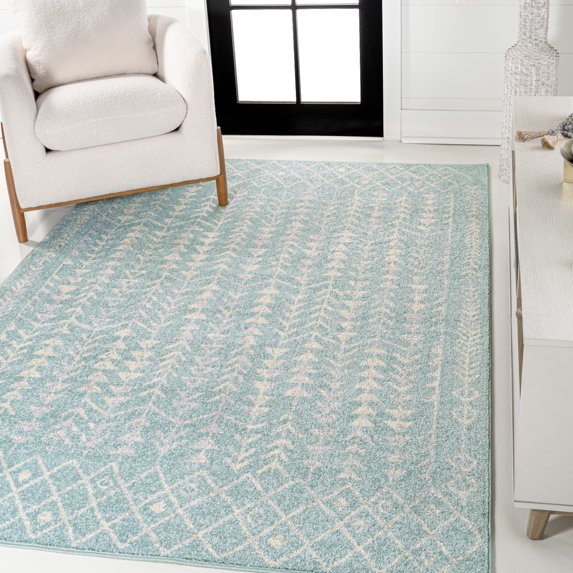 JONATHAN Y MOROCCAN HYPE 8 x 10 Area Rug, Ziri Moroccan Geometric - Turquoise/Cream, MOH210E-8