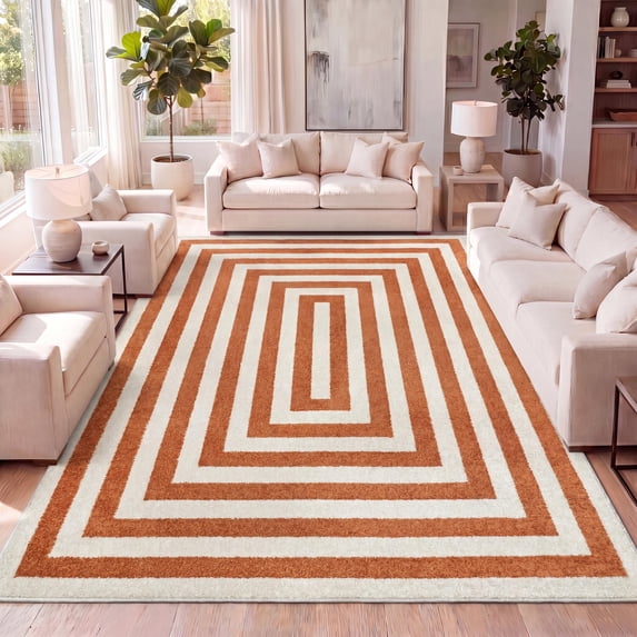 JONATHAN Y MOROCCAN HYPE 5 x 8 Area Rug, Bandol Mitre Stripe - Terracotta/Ivory, MOH211B-5