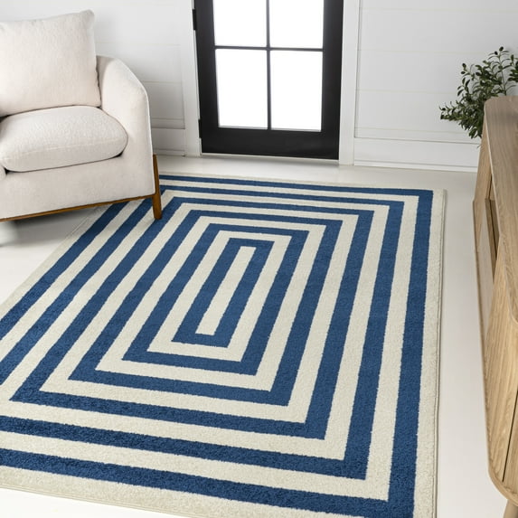 JONATHAN Y MOROCCAN HYPE 3 x 5 Area Rug, Bandol Mitre Stripe - Navy/Ivory, MOH211D-3
