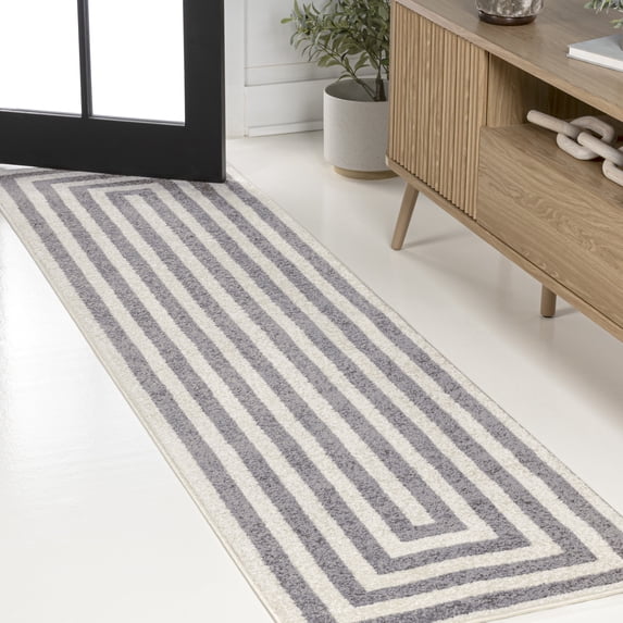 JONATHAN Y MOROCCAN HYPE 2 x 8 Runner Rug, Bandol Mitre Stripe - Gray/Ivory, MOH211E-28