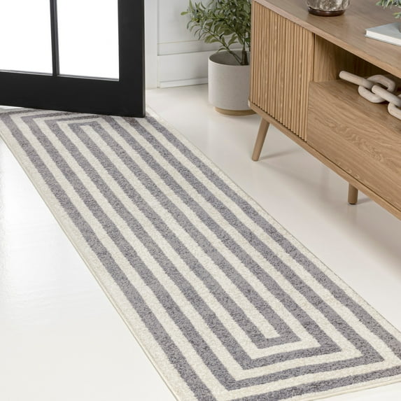 JONATHAN Y MOROCCAN HYPE 2 x 8 Runner Rug, Bandol Mitre Stripe - Gray/Ivory, MOH211E-28