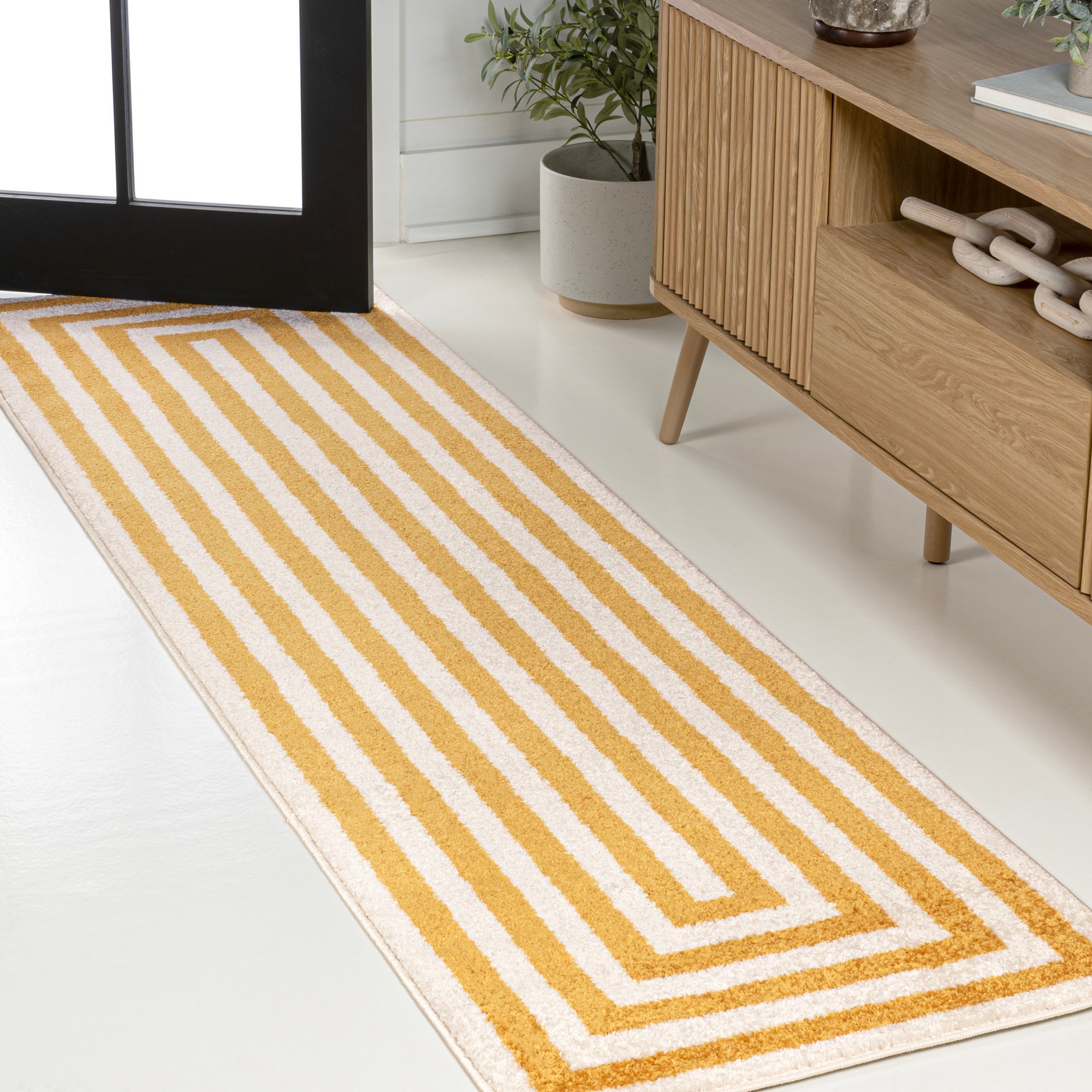 Jonathan Y Bandol Mitre Stripe Area Rug - 3x5 Feet, Yellow/Ivory Geometric Pattern, Pet Friendly & Easy Clean