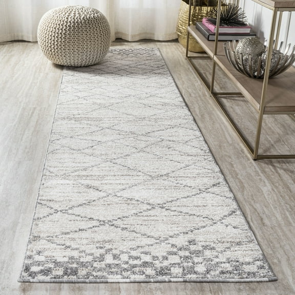 JONATHAN Y MOROCCAN HYPE 2 x 10 Runner Rug, Asilah Moroccan Diamond - Light Gray, MOH300A-210