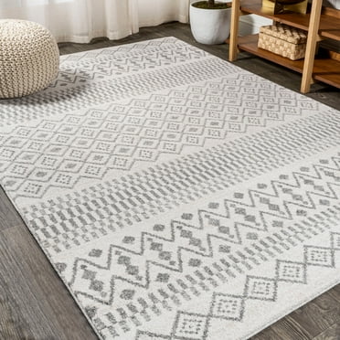JONATHAN Y MOH301A-4 Ifrane Berber Geometric Stripe Cream/Gray 4 ft. x 6 ft. Area Rug, Bohemian Casual, Pet Friendly, Stain Resistant, Easy to Clean, for Living Room; Kitchen, Bedroom