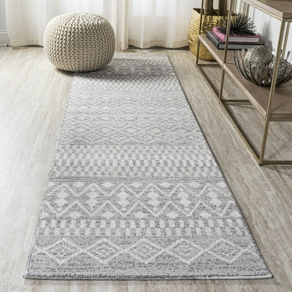 JONATHAN Y MOROCCAN HYPE 2 x 8 Runner Rug, Ifrane Berber Geometric Stripe - Gray/Cream, MOH301B-28