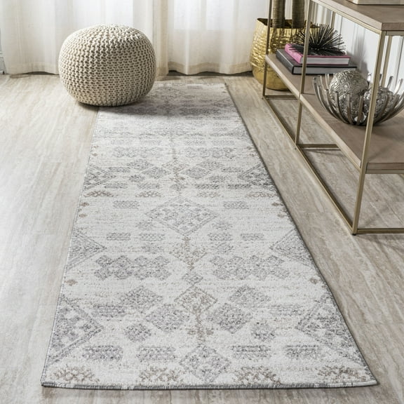 JONATHAN Y MOROCCAN HYPE 2 x 8 Runner Rug, Bhalil Berber Diamond Geometric - Beige/Gray, MOH302A-28