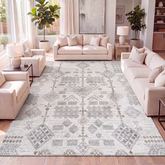 JONATHAN Y MOROCCAN HYPE 5 x 8 Area Rug, Bhalil Berber Diamond Geometric - Beige/Gray, MOH302A-5