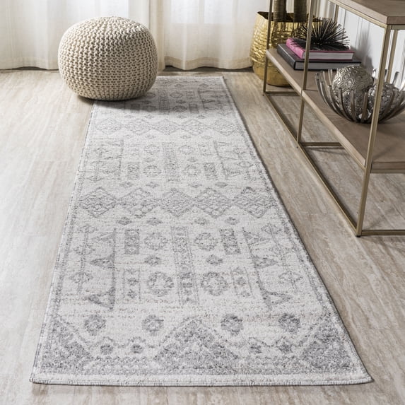 JONATHAN Y MOROCCAN HYPE 2 x 10 Runner Rug, Idris Tribal Diamond Geometric - Gray/Beige, MOH304A-210