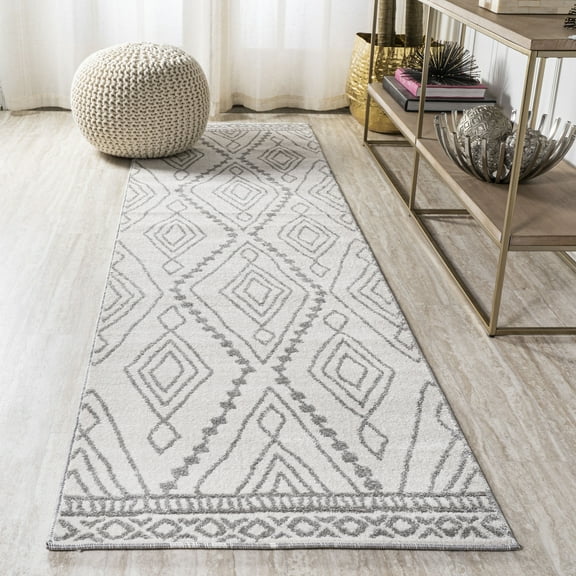 JONATHAN Y MOROCCAN HYPE 2 x 8 Runner Rug, Rih Moroccan Style Diamond - Ivory/Gray, MOH306A-28