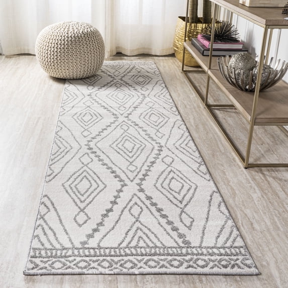 JONATHAN Y MOROCCAN HYPE 2 x 8 Runner Rug, Rih Moroccan Style Diamond - Ivory/Gray, MOH306A-28