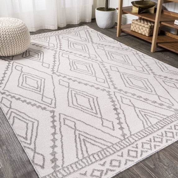 JONATHAN Y MOROCCAN HYPE 5 x 8 Area Rug, Rih Moroccan Style Diamond - Ivory/Gray, MOH306A-5