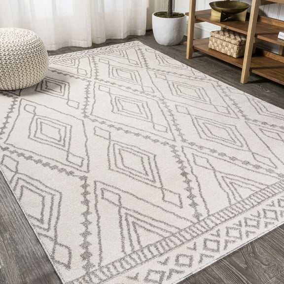 JONATHAN Y MOROCCAN HYPE 8 x 10 Area Rug, Rih Moroccan Style Diamond - Ivory/Gray, MOH306A-8