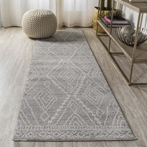 JONATHAN Y MOROCCAN HYPE 2 x 10 Runner Rug, Rih Moroccan Style Diamond - Gray/Ivory, MOH306B-210