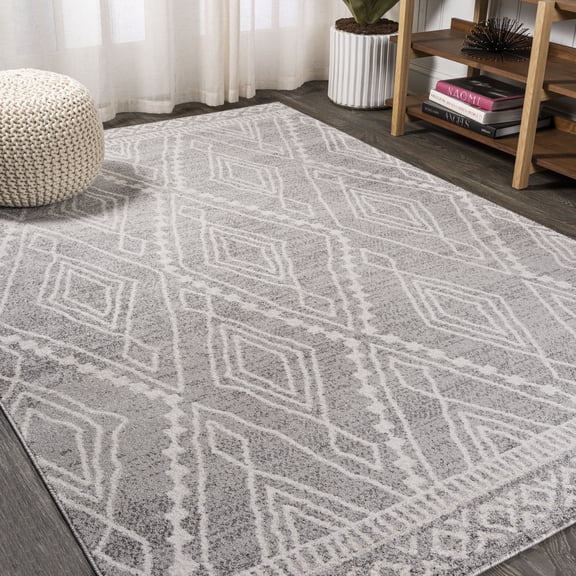 JONATHAN Y MOROCCAN HYPE 8 x 10 Area Rug, Rih Moroccan Style Diamond - Gray/Ivory, MOH306B-8