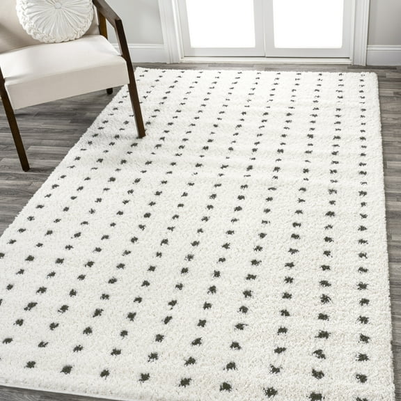 JONATHAN Y MOROCCAN HYPE 3 x 5 Area Rug, Pele Geometric Dot Shag - White/Gray, MOH400A-3