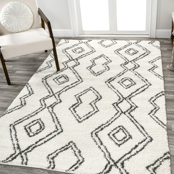 JONATHAN Y MOROCCAN HYPE 8 x 10 Area Rug, Deia Moroccan Style Diamond Shag - White/Gray, MOH401A-8
