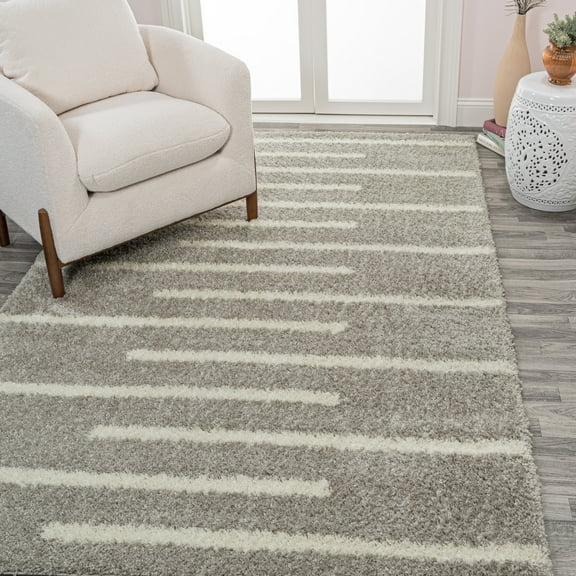 JONATHAN Y MOROCCAN HYPE 8 x 10 Area Rug, Alaro Berber Stripe Shag - Gray/Ivory, MOH402B-8
