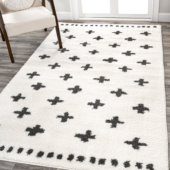 JONATHAN Y MOROCCAN HYPE 3 x 5 Area Rug, Cristo Berber Geometric Shag - White/Gray, MOH403A-3