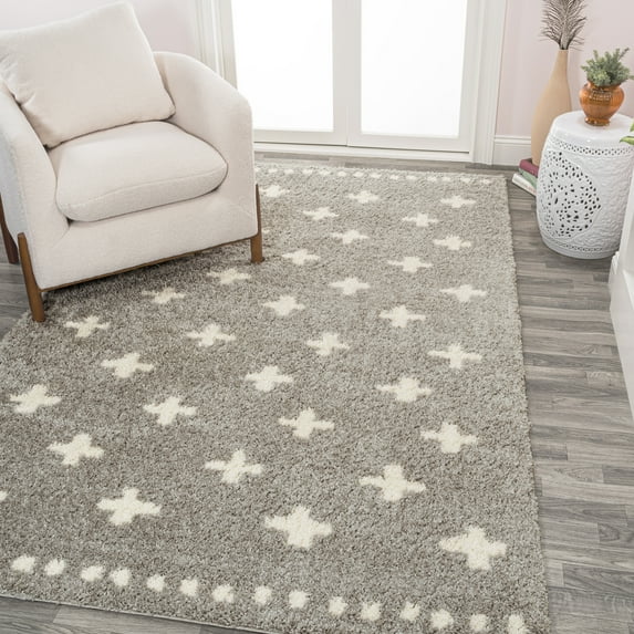 JONATHAN Y MOROCCAN HYPE 4 x 6 Area Rug, Cristo Berber Geometric Shag - Gray/Ivory, MOH403B-4