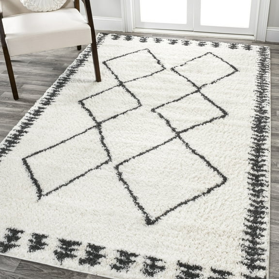 JONATHAN Y MOROCCAN HYPE 3 x 5 Area Rug, Calvia Moroccan Diamond Shag - White/Gray, MOH404A-3