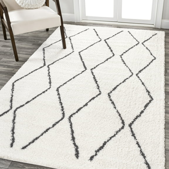 JONATHAN Y MOROCCAN HYPE 3 x 5 Area Rug, Catala Moroccan Diamond Shag - White/Gray, MOH405A-3