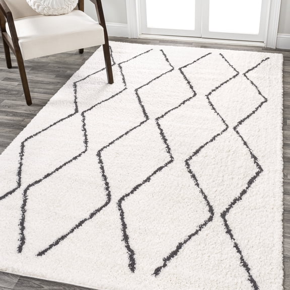 JONATHAN Y MOROCCAN HYPE 8 x 10 Area Rug, Catala Moroccan Diamond Shag - White/Gray, MOH405A-8