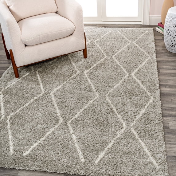 JONATHAN Y MOROCCAN HYPE 8 x 10 Area Rug, Catala Moroccan Diamond Shag - Gray/Ivory, MOH405B-8