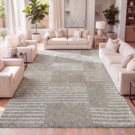 JONATHAN Y MOROCCAN HYPE 5 x 8 Area Rug, Petra Abstract Stripe Geometric Shag - Gray/Ivory, MOH407B-5