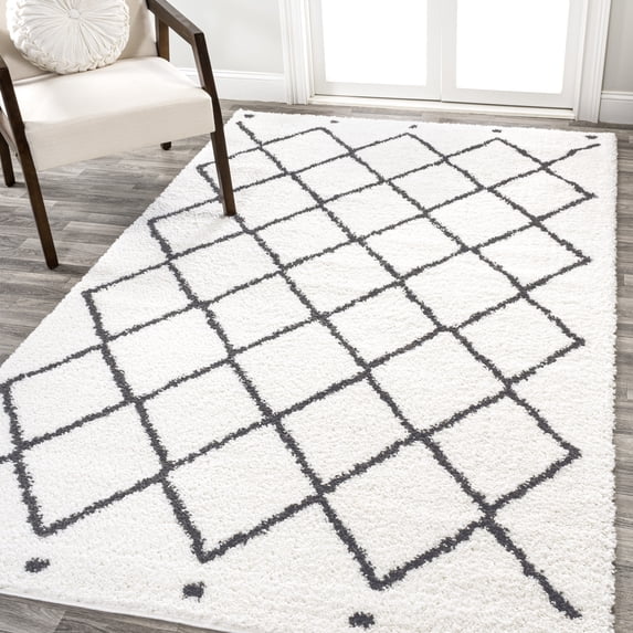 JONATHAN Y MOROCCAN HYPE 8 x 10 Area Rug, Cami Moroccan Style Diamond Shag - White/Gray, MOH410A-8