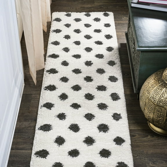 JONATHAN Y MOROCCAN HYPE 2 x 10 Runner Rug, Pere Charcoal Dot Shag - White/Gray, MOH411A-210