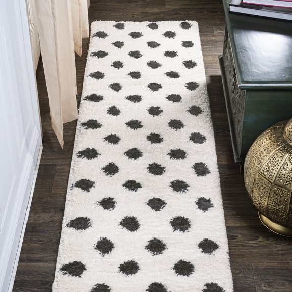 JONATHAN Y MOROCCAN HYPE 2 x 8 Runner Rug, Pere Charcoal Dot Shag - White/Gray, MOH411A-28